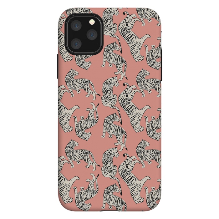 iPhone 11 Pro Max StrongFit Tiger pattern, white on pink, 006 by Jelena Obradovic