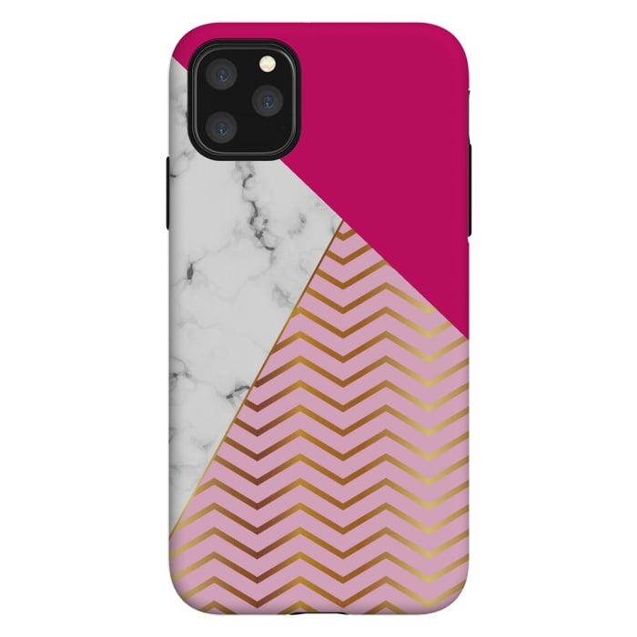 iPhone 11 Pro Max StrongFit Curved Lines In Marble And Magenta by ArtsCase