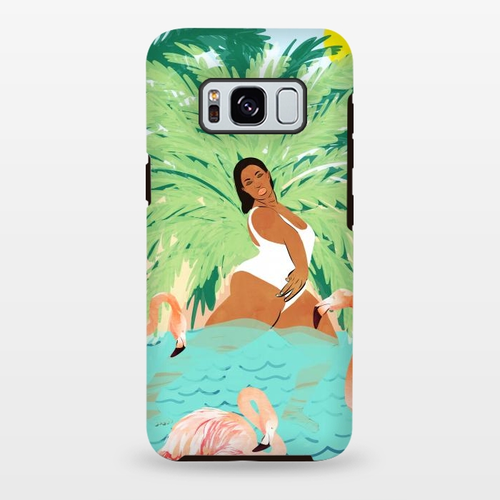 Galaxy S8 plus StrongFit Tropical Summer Water Yoga with Palm & Flamingos | Woman of Color Black Woman Body Positivity by Uma Prabhakar Gokhale