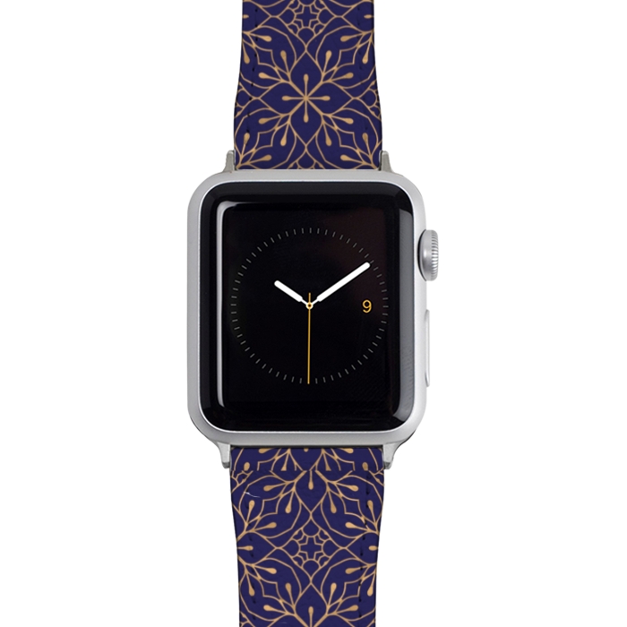 Watch 42mm / 44mm Strap PU leather GOLDEN FLORAL PATTERN 2  by MALLIKA