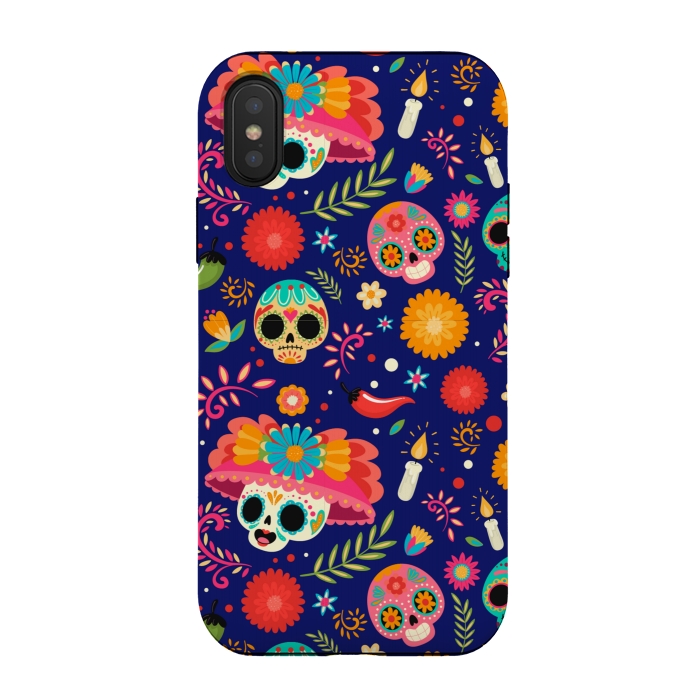 iPhone Xs / X StrongFit SKULL FLORAL PATTERN 2  by MALLIKA