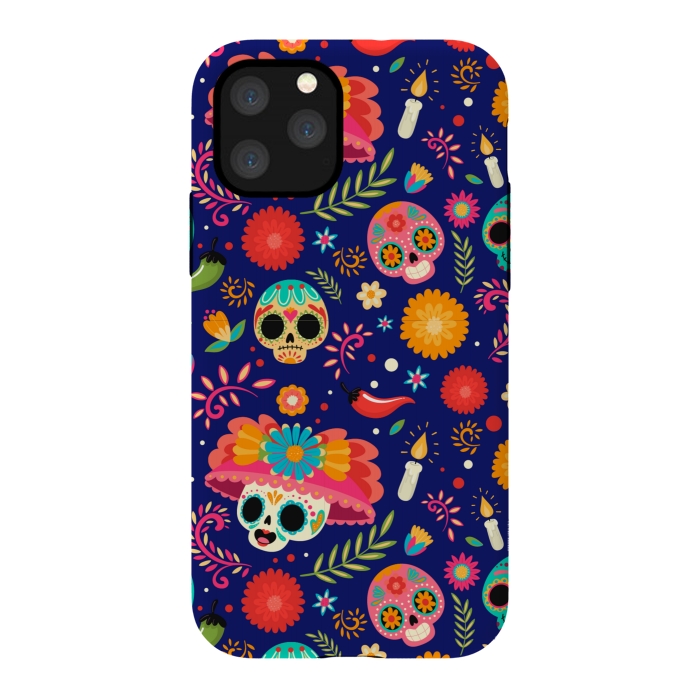 iPhone 11 Pro StrongFit SKULL FLORAL PATTERN 2  by MALLIKA