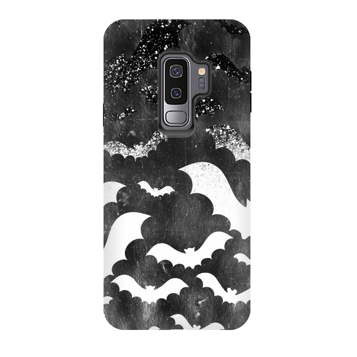 Galaxy S9 plus StrongFit Silver glitter Halloween bats by Oana 