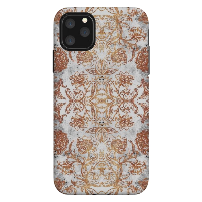 iPhone 11 Pro Max StrongFit Elegant golden line art flowers on white marble by Oana 