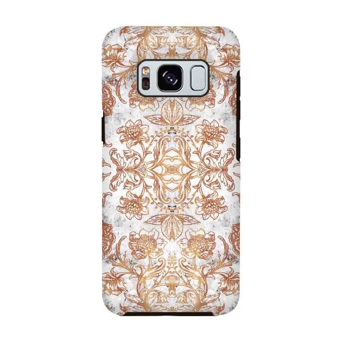 Galaxy S8 StrongFit Elegant golden line art flowers on white marble by Oana 