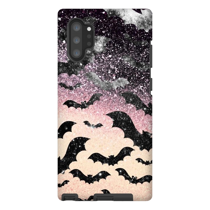 Galaxy Note 10 plus StrongFit Bats in glitter starry night - Halloween by Oana 