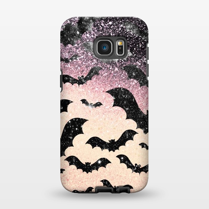 Galaxy S7 EDGE StrongFit Bats in glitter starry night - Halloween by Oana 