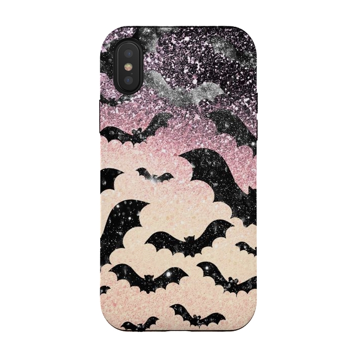 iPhone Xs / X StrongFit Bats in glitter starry night - Halloween by Oana 