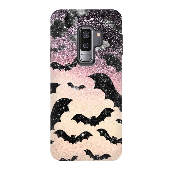Galaxy S9 plus StrongFit Bats in glitter starry night - Halloween by Oana 