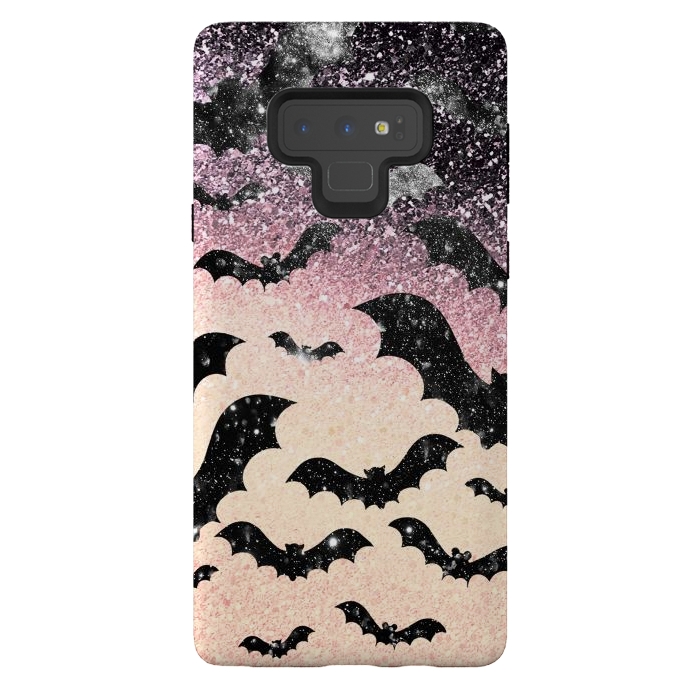 Galaxy Note 9 StrongFit Bats in glitter starry night - Halloween by Oana 