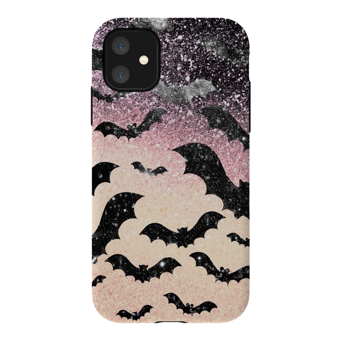 iPhone 11 StrongFit Bats in glitter starry night - Halloween by Oana 