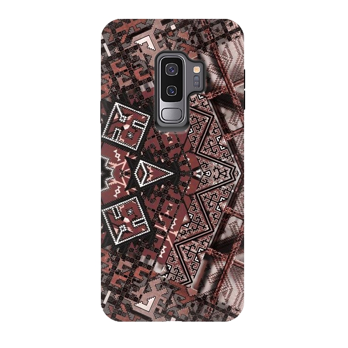 Galaxy S9 plus StrongFit Ethnic brown geometric pattern by Oana 