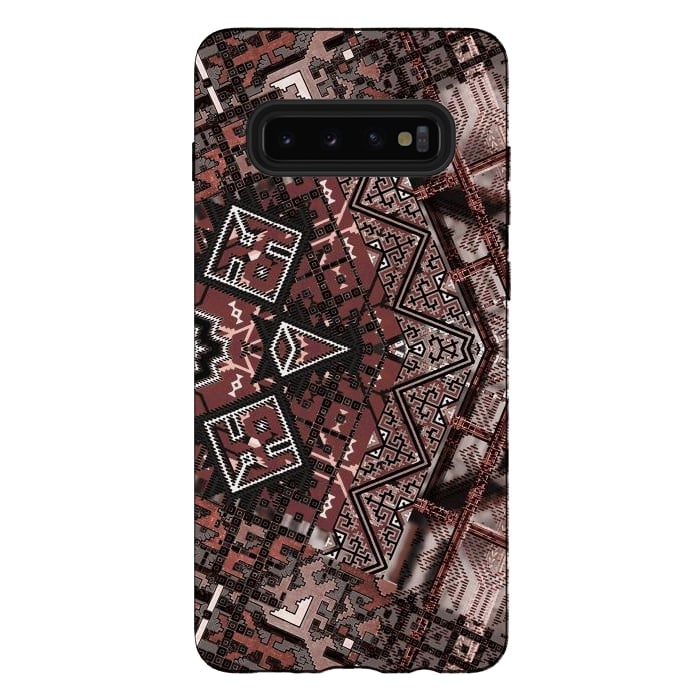 Galaxy S10 plus StrongFit Ethnic brown geometric pattern by Oana 