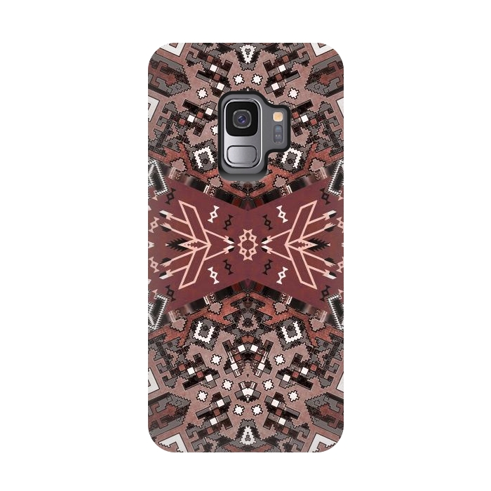 Galaxy S9 StrongFit Ethnic geometric pattern in autumnal brown by Oana 