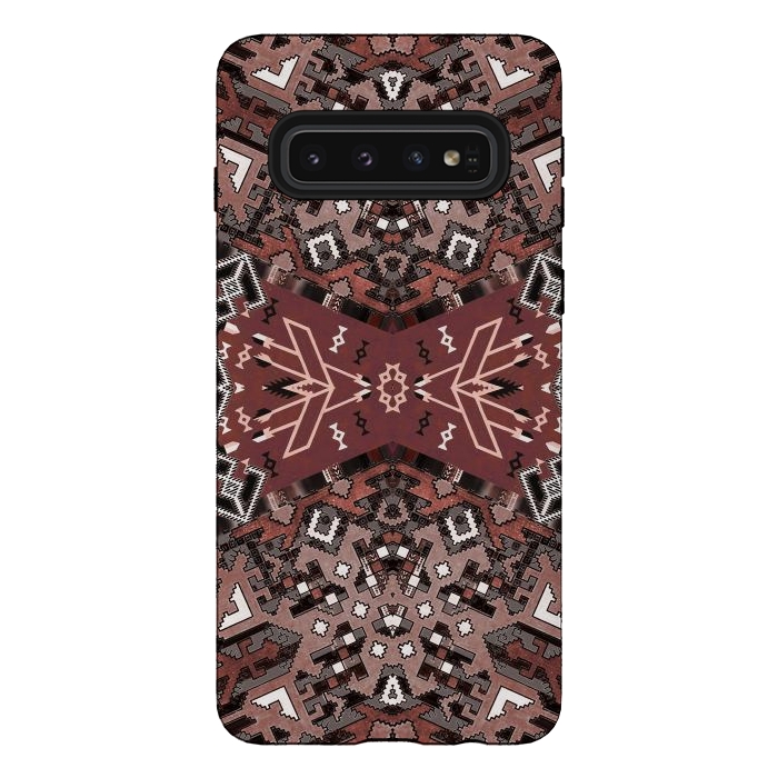 Galaxy S10 StrongFit Ethnic geometric pattern in autumnal brown by Oana 