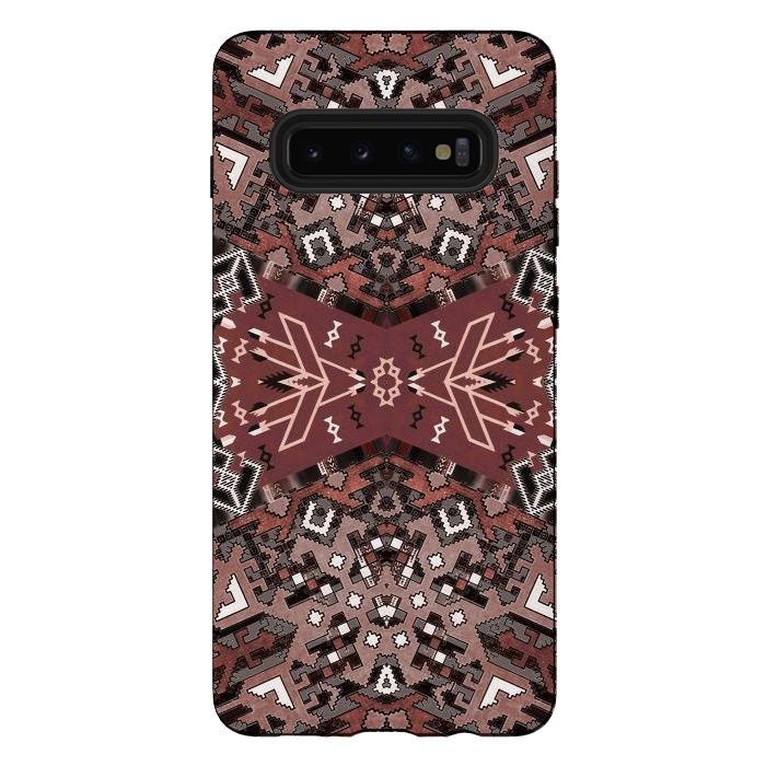 Galaxy S10 plus StrongFit Ethnic geometric pattern in autumnal brown by Oana 
