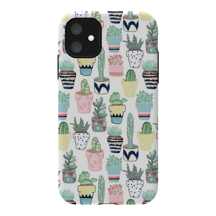 iPhone 11 StrongFit Cute Cacti in Pots by Tangerine-Tane