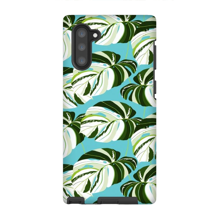 Galaxy Note 10 StrongFit Summer Variegated Monstera | Rainforest Jungle botanical Plants Illustration | Boho Tropical Nature by Uma Prabhakar Gokhale