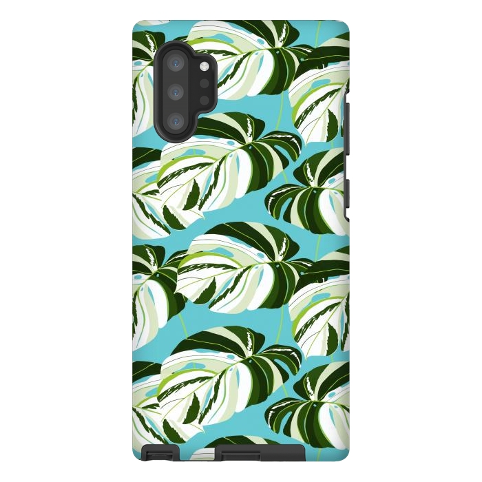 Galaxy Note 10 plus StrongFit Summer Variegated Monstera | Rainforest Jungle botanical Plants Illustration | Boho Tropical Nature by Uma Prabhakar Gokhale
