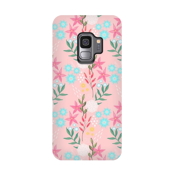Galaxy S9 StrongFit Cute Pink Flowers Creative Art Pattern by InovArts