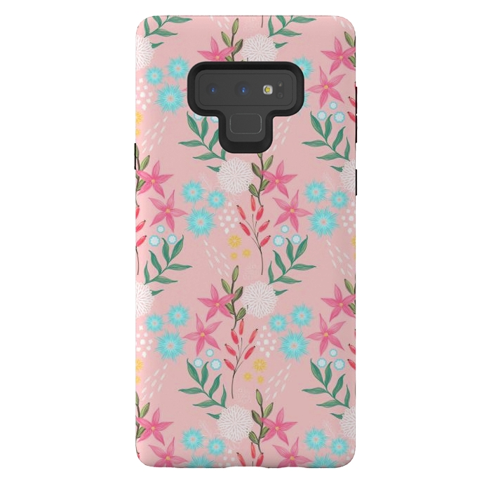 Galaxy Note 9 StrongFit Cute Pink Flowers Creative Art Pattern by InovArts
