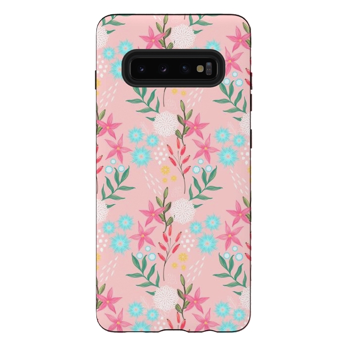 Galaxy S10 plus StrongFit Cute Pink Flowers Creative Art Pattern by InovArts