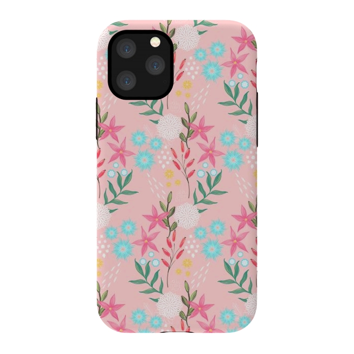 iPhone 11 Pro StrongFit Cute Pink Flowers Creative Art Pattern by InovArts