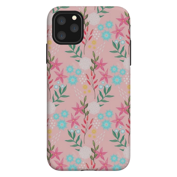 iPhone 11 Pro Max StrongFit Cute Pink Flowers Creative Art Pattern by InovArts