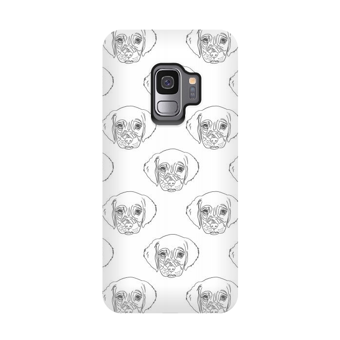 Galaxy S9 StrongFit Cute Gray Puppy Dog Hand Drawn Strokes Pattern by InovArts