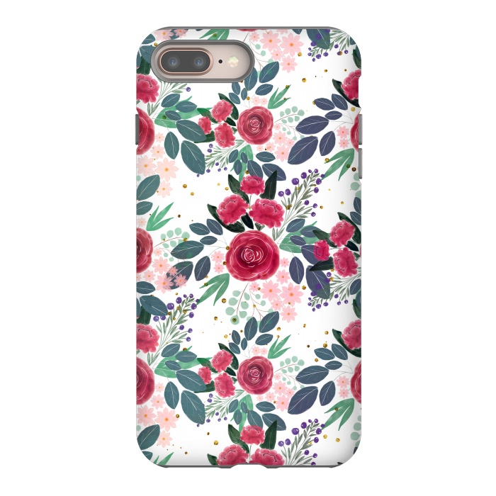 iPhone 7 plus StrongFit Cute Rose Pink Peonies Watercolor Paint Gold Dots Design by InovArts