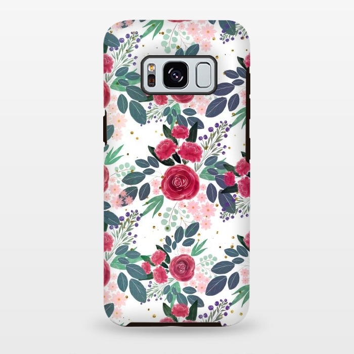 Galaxy S8 plus StrongFit Cute Rose Pink Peonies Watercolor Paint Gold Dots Design by InovArts