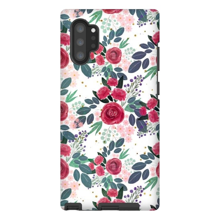 Galaxy Note 10 plus StrongFit Cute Rose Pink Peonies Watercolor Paint Gold Dots Design by InovArts