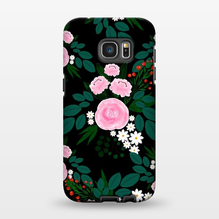 Galaxy S7 EDGE StrongFit Elegant Pink and white Floral watercolor Paint  by InovArts