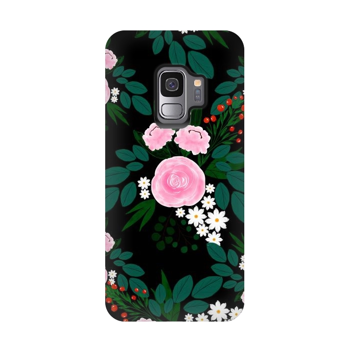 Galaxy S9 StrongFit Elegant Pink and white Floral watercolor Paint  by InovArts