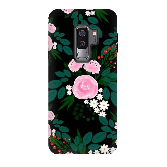 Galaxy S9 plus StrongFit Elegant Pink and white Floral watercolor Paint  by InovArts