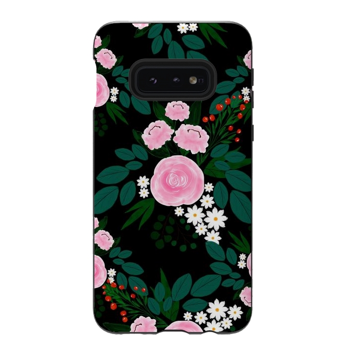 Galaxy S10e StrongFit Elegant Pink and white Floral watercolor Paint  by InovArts