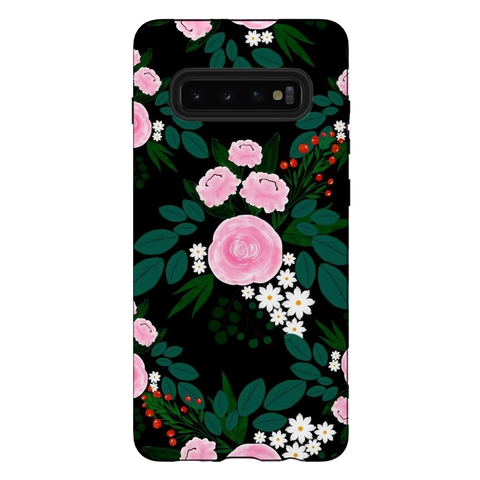 Galaxy S10 plus StrongFit Elegant Pink and white Floral watercolor Paint  by InovArts