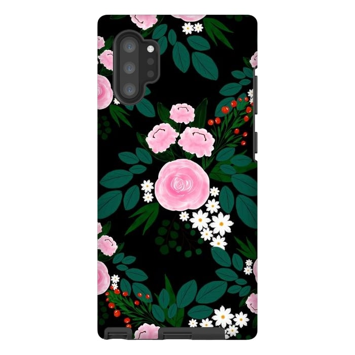 Galaxy Note 10 plus StrongFit Elegant Pink and white Floral watercolor Paint  by InovArts