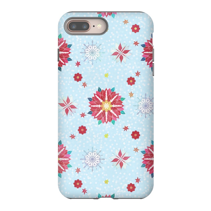 iPhone 7 plus StrongFit Trendy Winter Red Poinsettias White Snowflakes Pattern by InovArts
