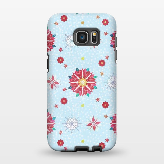 Galaxy S7 EDGE StrongFit Trendy Winter Red Poinsettias White Snowflakes Pattern by InovArts