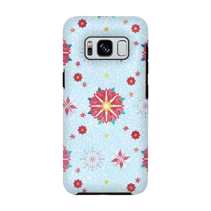 Galaxy S8 StrongFit Trendy Winter Red Poinsettias White Snowflakes Pattern by InovArts
