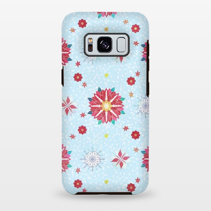 Galaxy S8 plus StrongFit Trendy Winter Red Poinsettias White Snowflakes Pattern by InovArts
