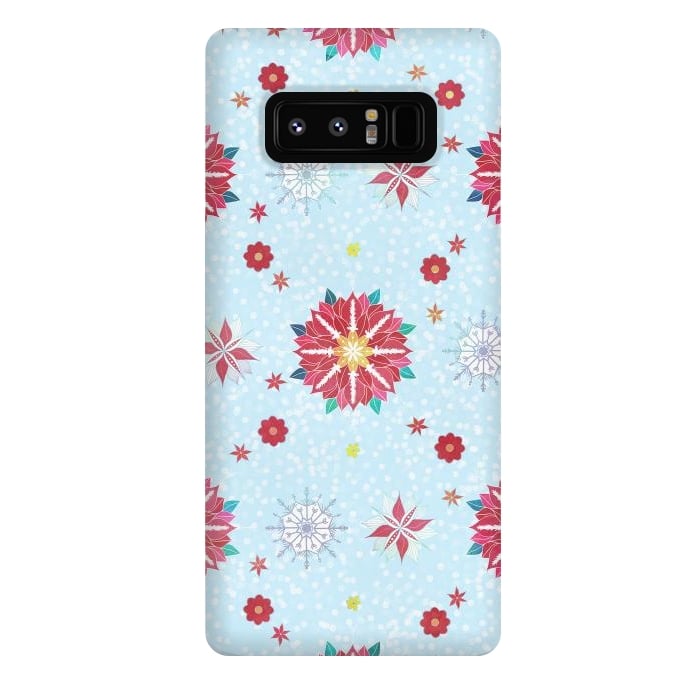 Galaxy Note 8 StrongFit Trendy Winter Red Poinsettias White Snowflakes Pattern by InovArts