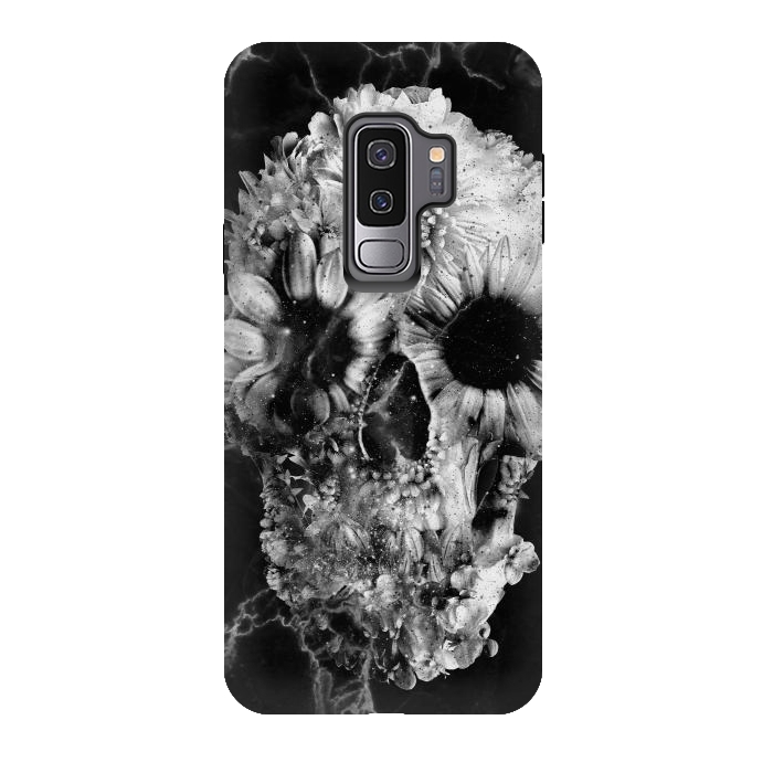 Galaxy S9 plus StrongFit Floral Skull Marble by Ali Gulec