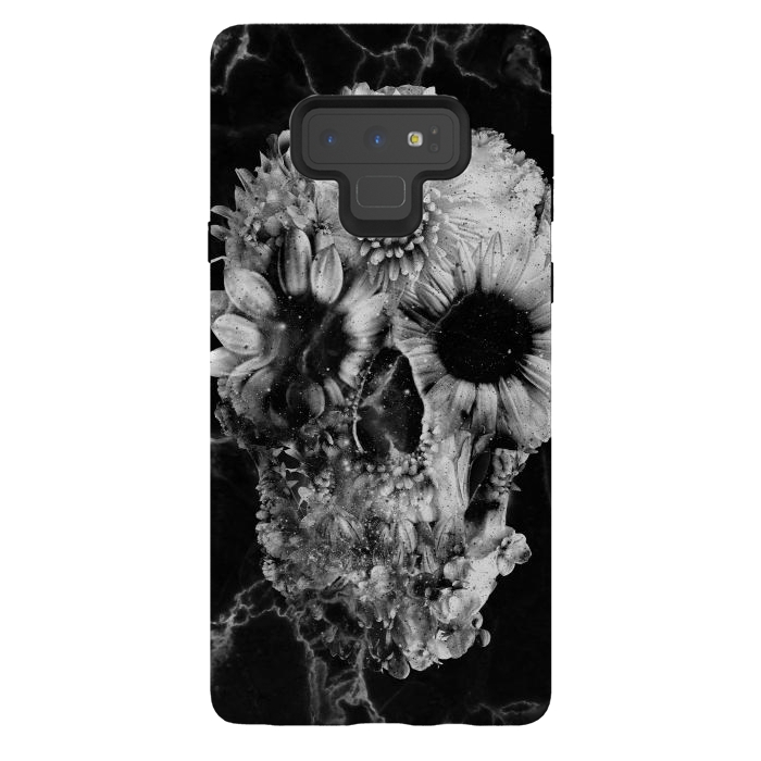 Galaxy Note 9 StrongFit Floral Skull Marble by Ali Gulec