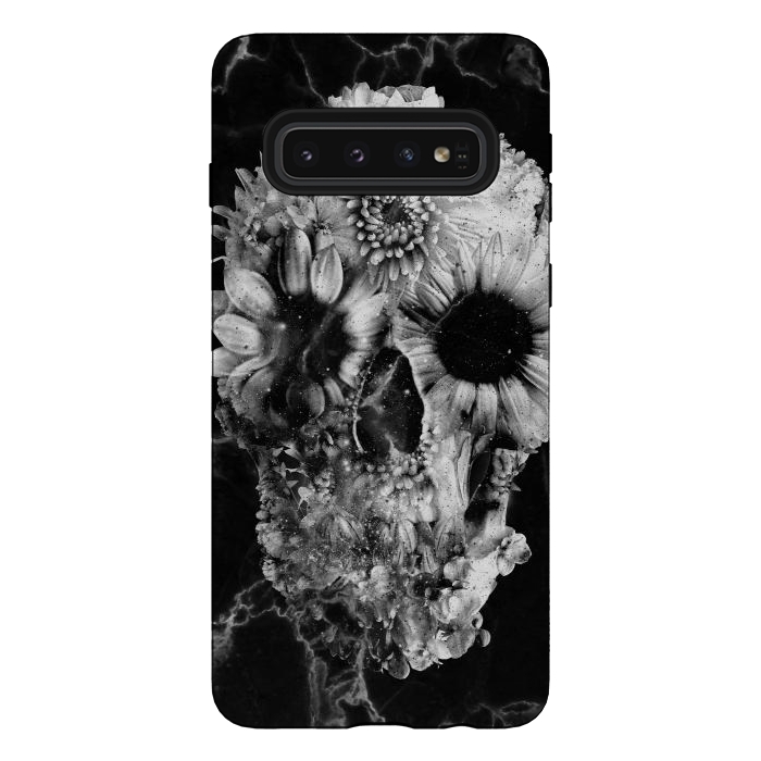 Galaxy S10 StrongFit Floral Skull Marble by Ali Gulec