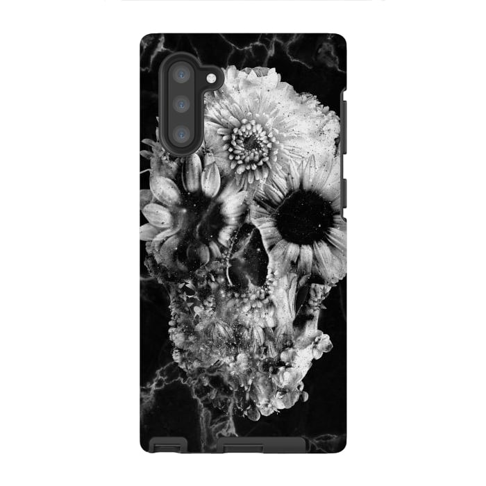 Galaxy Note 10 StrongFit Floral Skull Marble by Ali Gulec