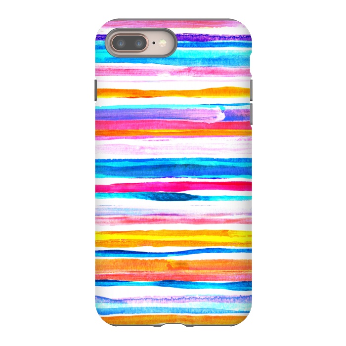 iPhone 7 plus StrongFit Bright Hand Painted Gouache Beach Chair Stripes by Micklyn Le Feuvre