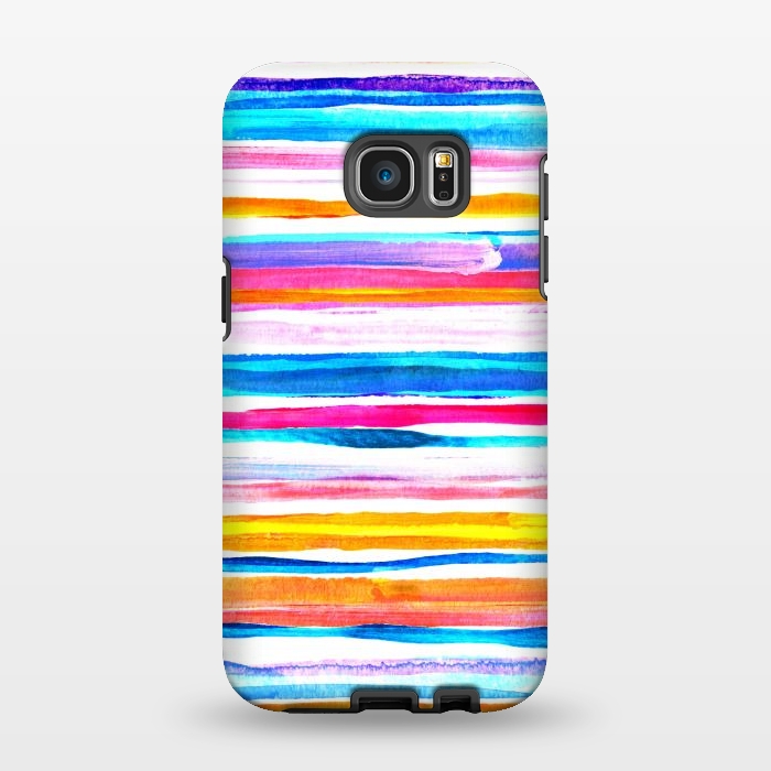 Galaxy S7 EDGE StrongFit Bright Hand Painted Gouache Beach Chair Stripes by Micklyn Le Feuvre