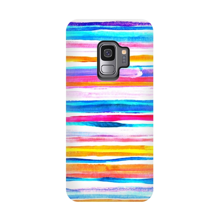 Galaxy S9 StrongFit Bright Hand Painted Gouache Beach Chair Stripes by Micklyn Le Feuvre